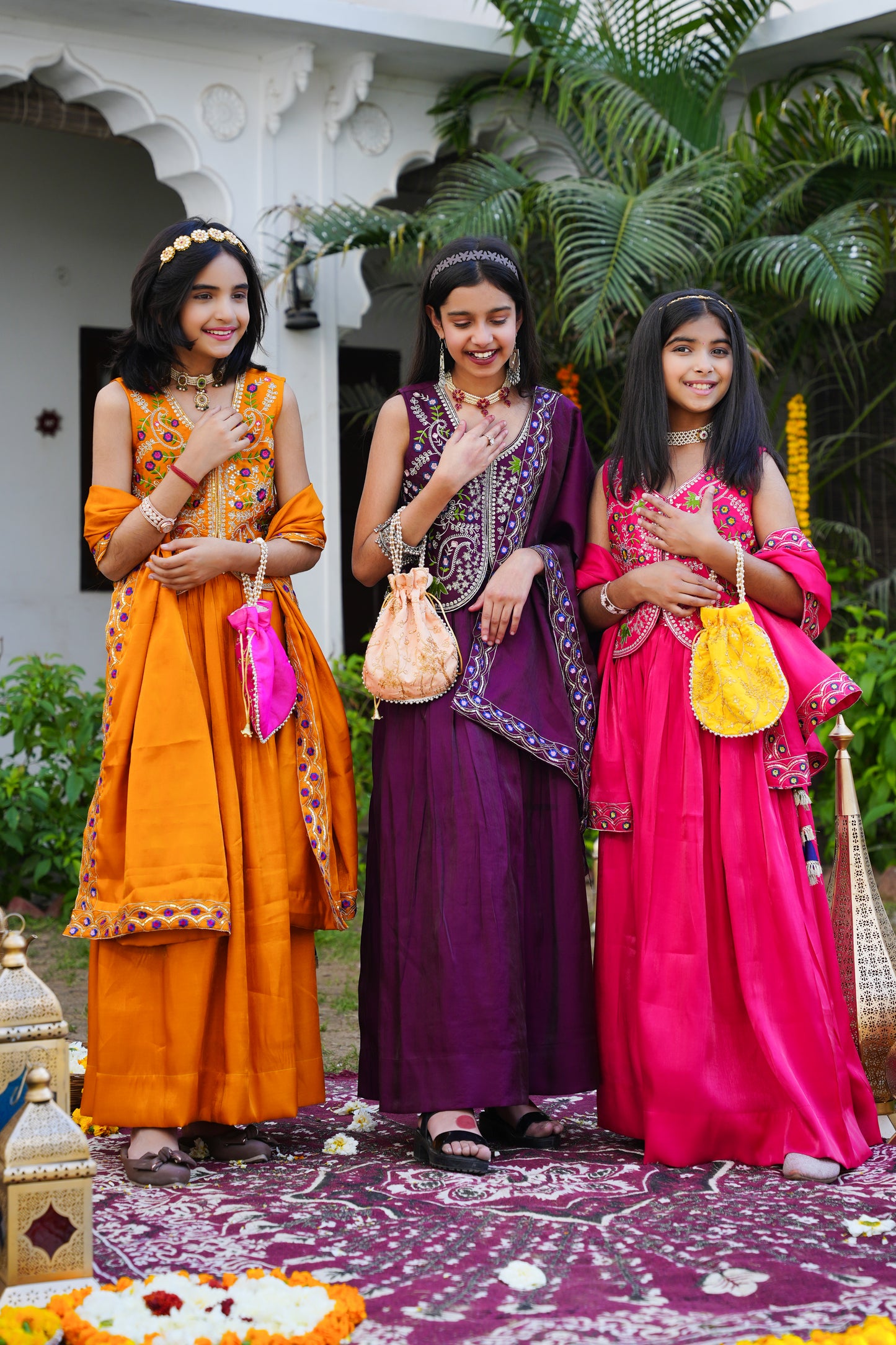 Hot Pink Embroidered Lehenga Choli with Scalloped Dupatta