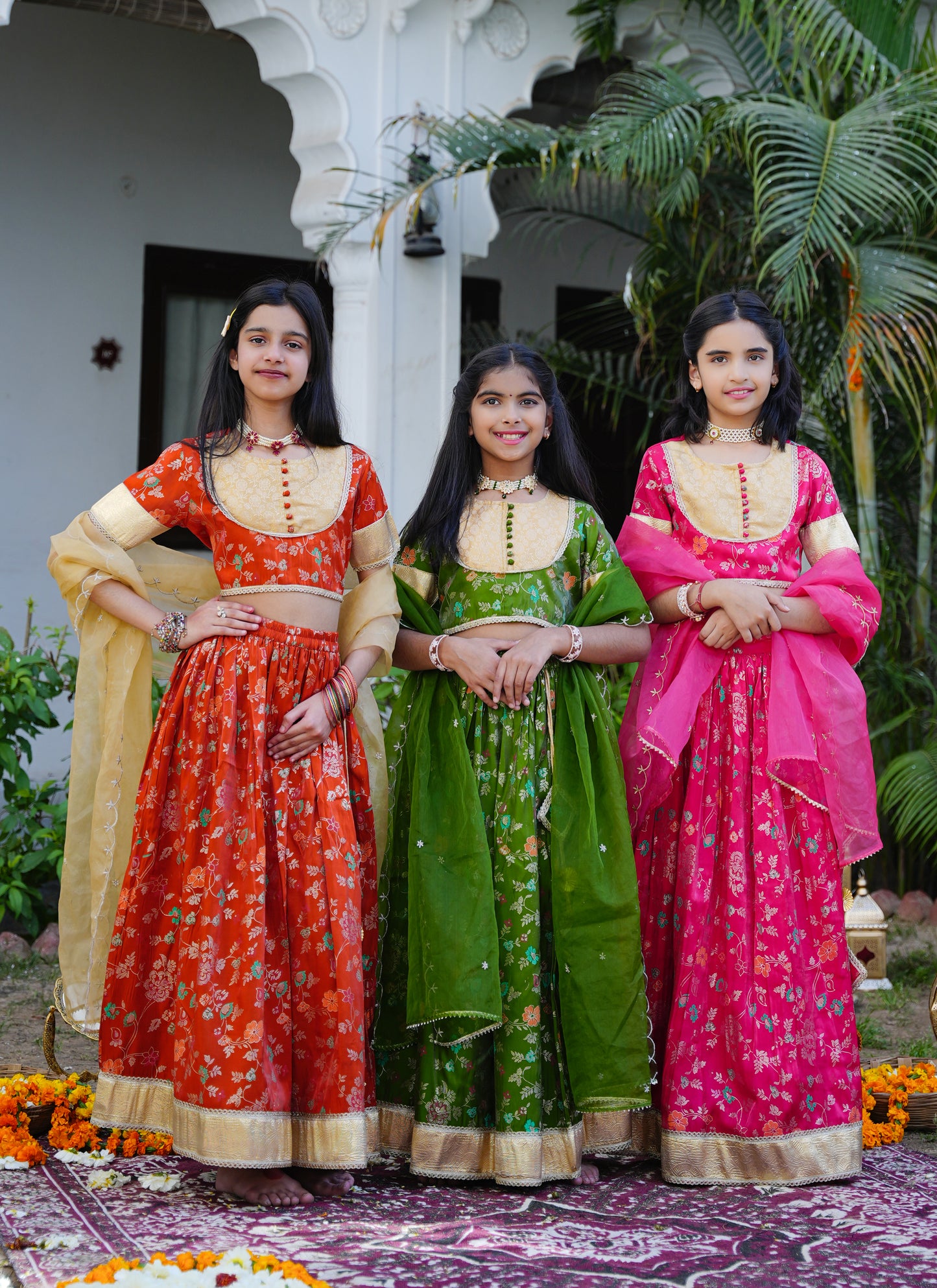 Floral Pink & Gold Ethnic Lehenga Choli Set with Dupatta