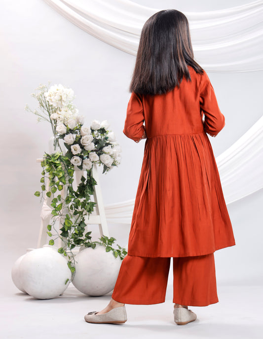 Misbis Girl's Embroidery Kurta Plazzo And Dupatta Set