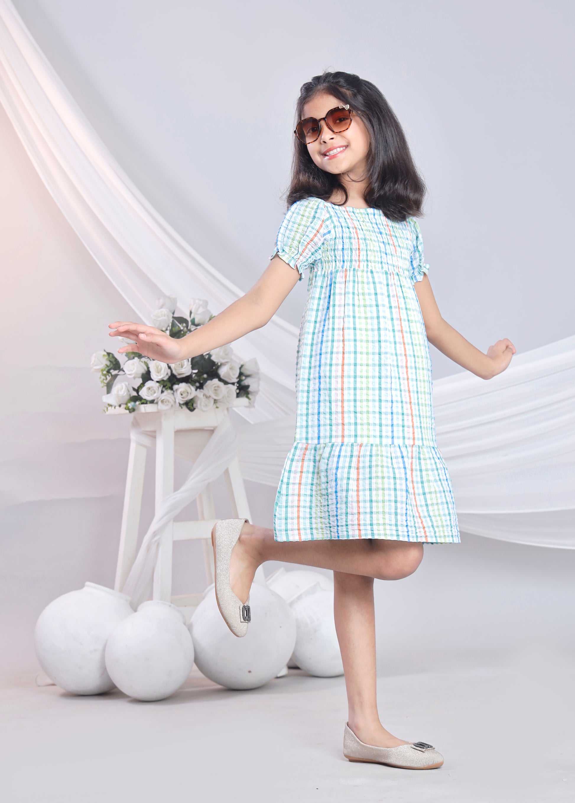 Misbis Check Print Summer Soft Stylish Dress