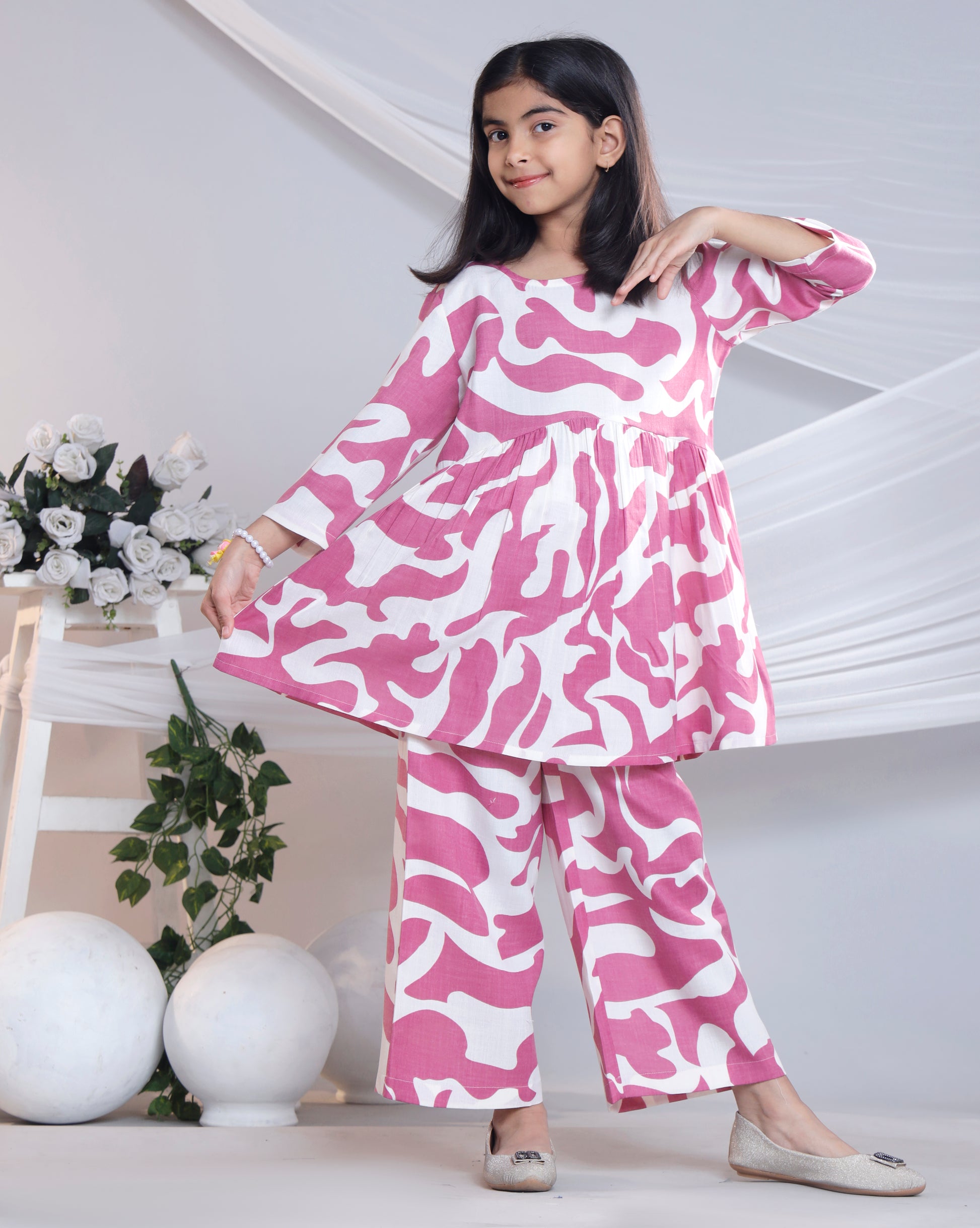 Misbis Girl's Printed Pink Co-ord Set
