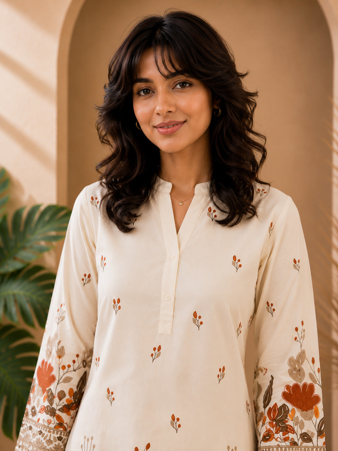 Floral Print Co-Ord Set with Mandarin Collar Tunic and Wide-Leg Palazzos