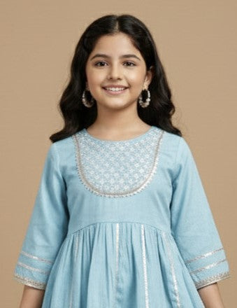 Misbis Girl's Sequence Work Kurta Sharara Set