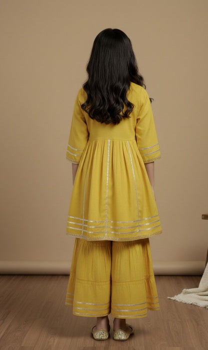 Misbis Girl's Sequence Work Kurta Sharara Set