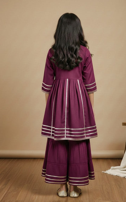 Misbis Girl's Sequence Work Kurta Sharara Set