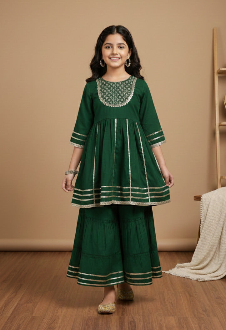 Misbis Girl's Sequence Work Kurta Sharara Set