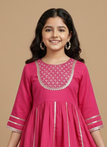 Misbis Girl's Sequence Work Kurta Sharara Set