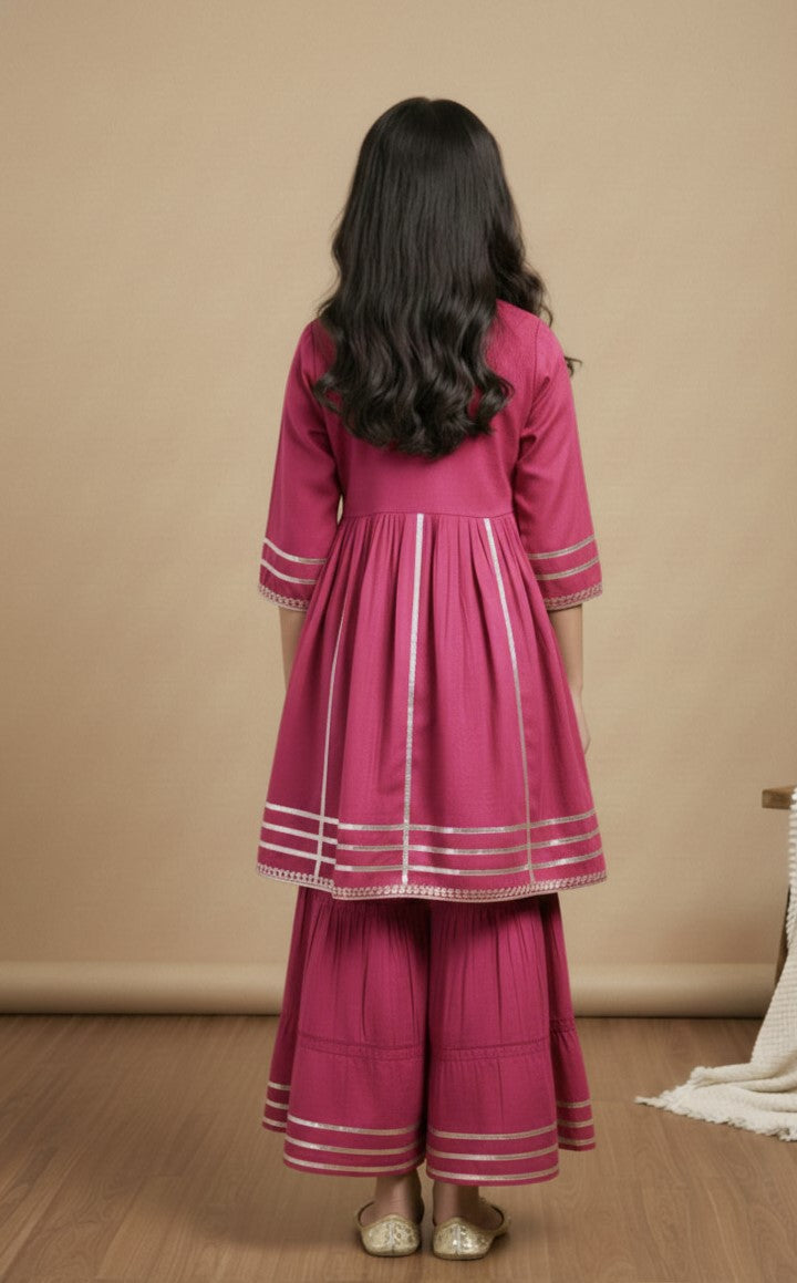 Misbis Girl's Sequence Work Kurta Sharara Set