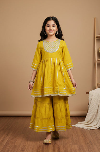 Misbis Girl's Sequence Work Kurta Sharara Set