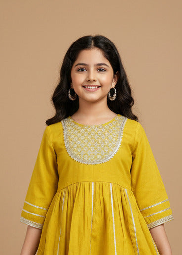 Misbis Girl's Sequence Work Kurta Sharara Set