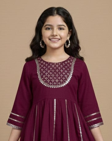 Misbis Girl's Sequence Work Kurta Sharara Set