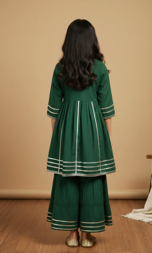 Misbis Girl's Sequence Work Kurta Sharara Set