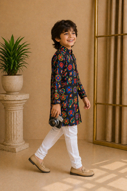 Misbis Boy's Printed Kurta With Pyjama