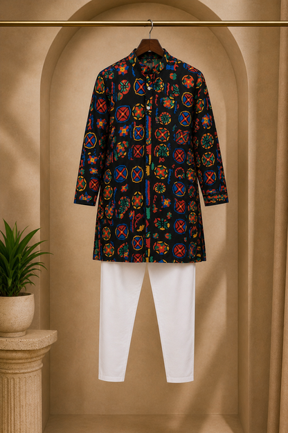 Misbis Boy's Printed Kurta With Pyjama