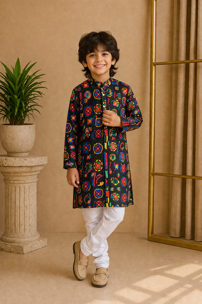 Misbis Boy's Printed Kurta With Pyjama