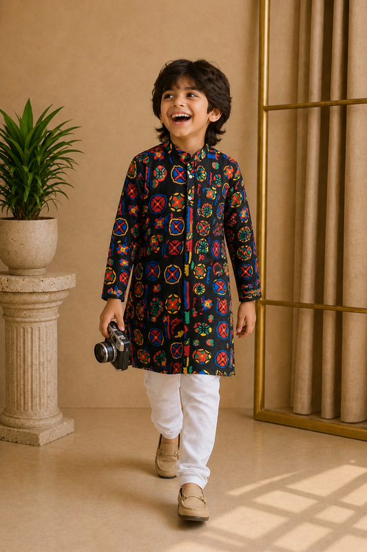 Misbis Boy's Printed Kurta With Pyjama