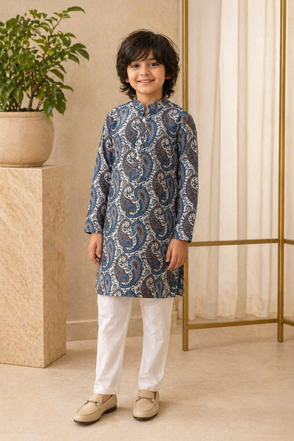 Misbis Boy's Printed Kurta With Pyjama