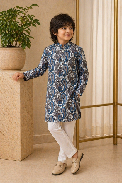 Misbis Boy's Printed Kurta With Pyjama