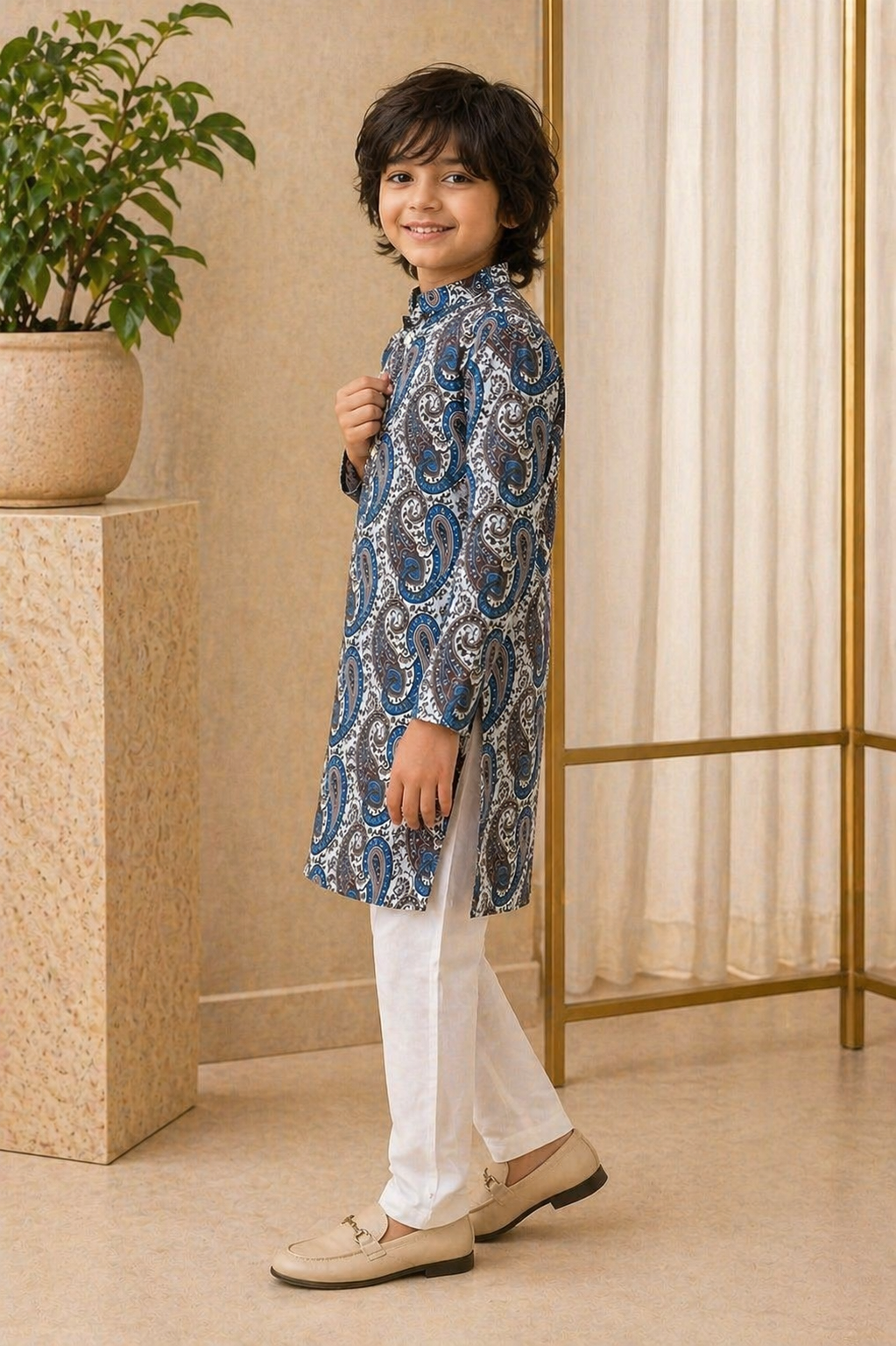 Misbis Boy's Printed Kurta With Pyjama
