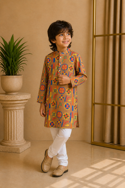 Misbis Boy's Printed Kurta With Pyjama