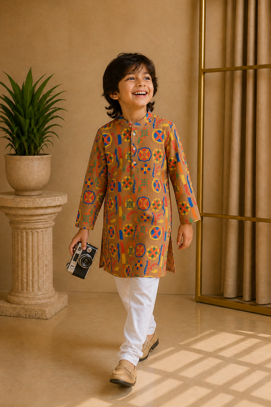 Misbis Boy's Printed Kurta With Pyjama