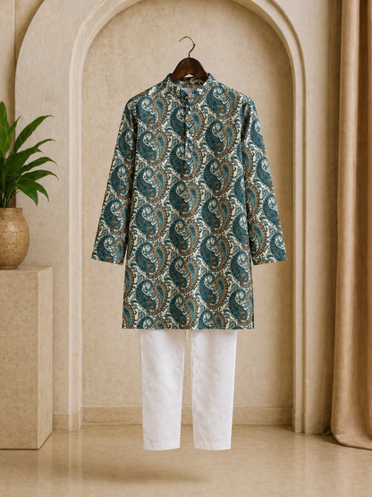 Misbis Boy's Printed Kurta With Pyjama