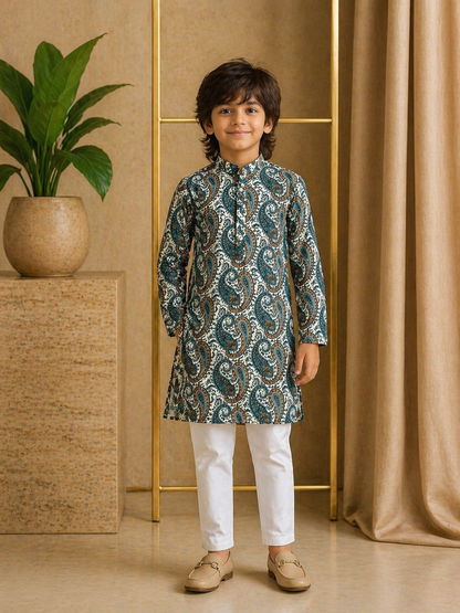 Misbis Boy's Printed Kurta With Pyjama