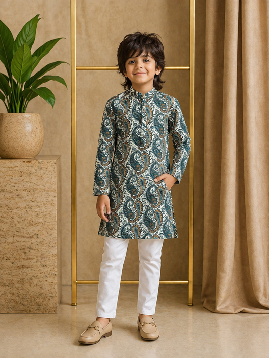 Misbis Boy's Printed Kurta With Pyjama