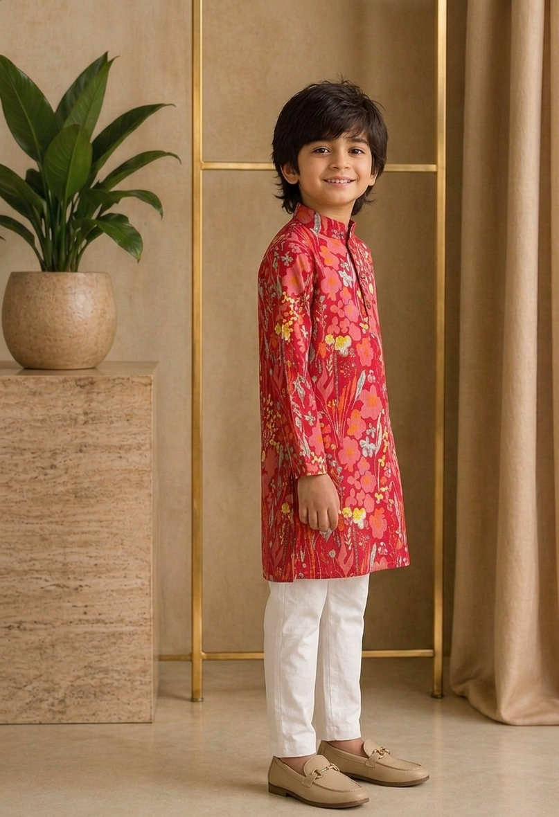 Misbis Boy's Printed Kurta With Pyjama