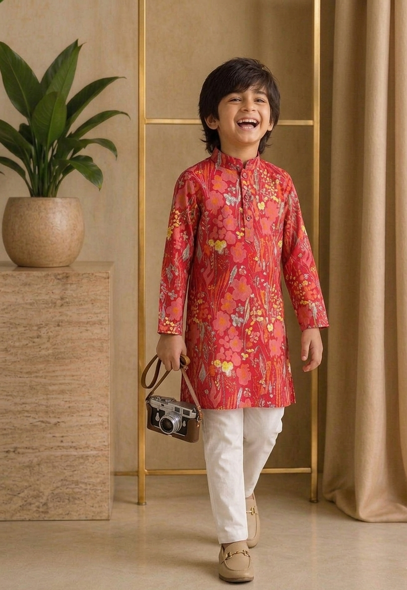 Misbis Boy's Printed Kurta With Pyjama