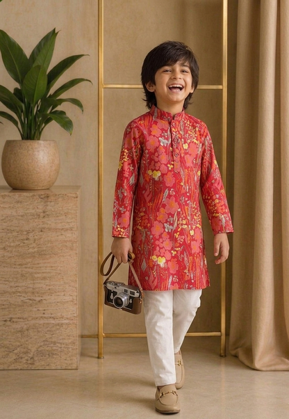 Misbis Boy's Printed Kurta With Pyjama
