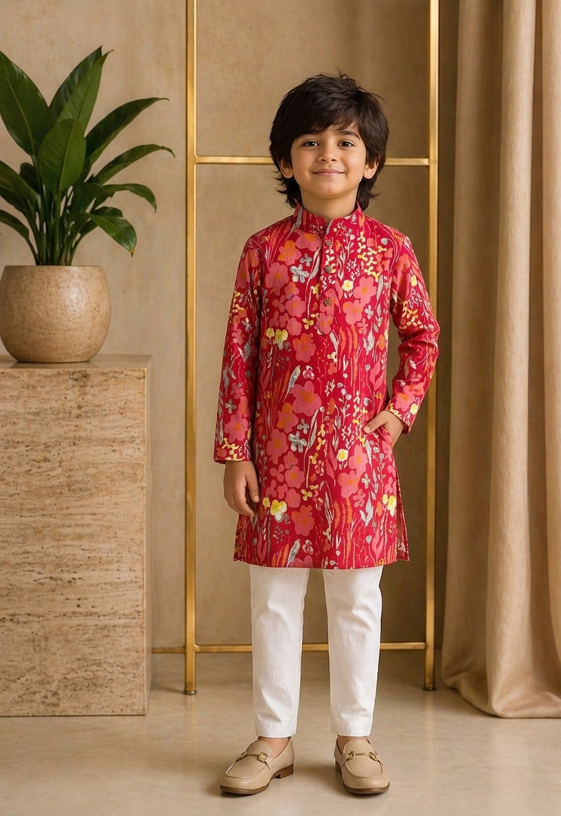 Misbis Boy's Printed Kurta With Pyjama