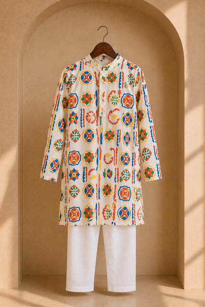 Misbis Boy's Printed Kurta With Pyjama