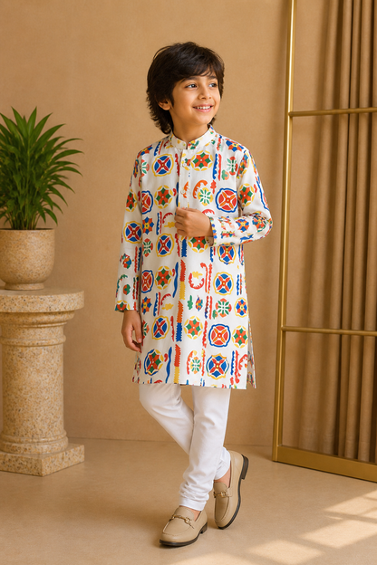 Misbis Boy's Printed Kurta With Pyjama