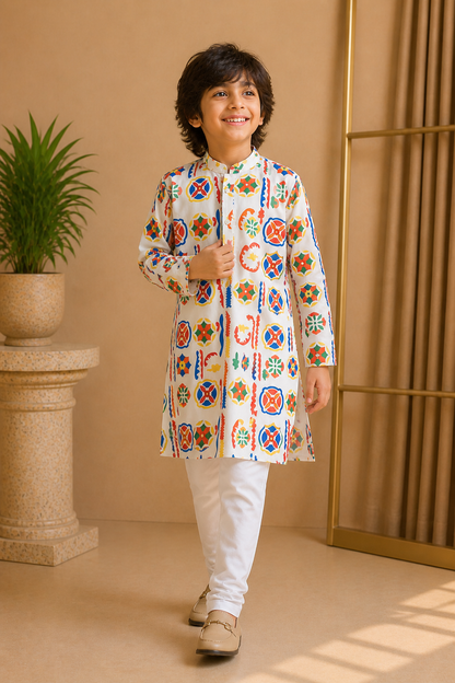 Misbis Boy's Printed Kurta With Pyjama