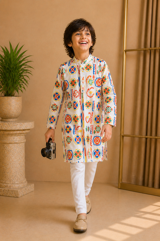 Misbis Boy's Printed Kurta With Pyjama