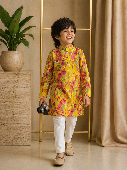 Misbis Boy's Printed Kurta With Pyjama
