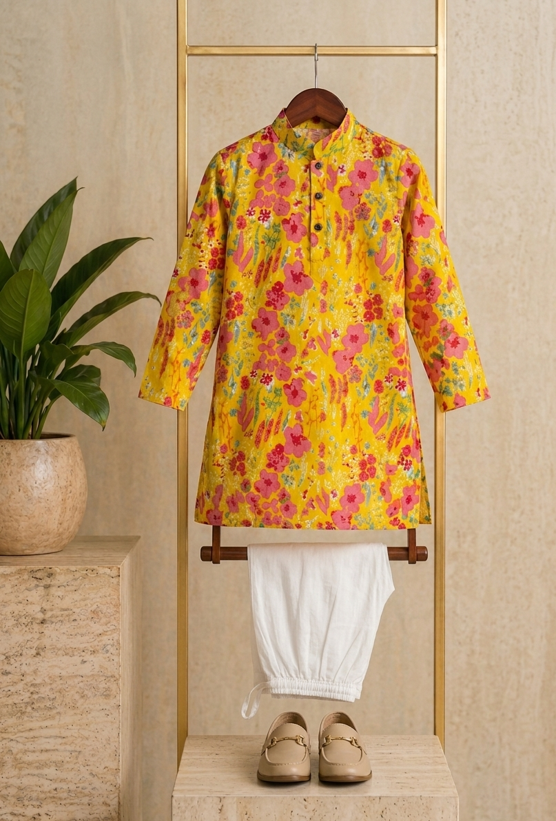 Misbis Boy's Printed Kurta With Pyjama