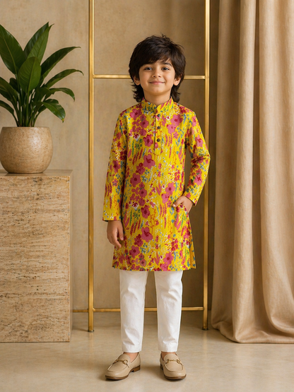 Misbis Boy's Printed Kurta With Pyjama