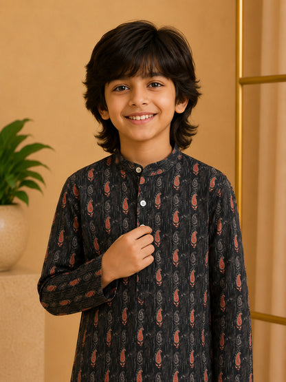Misbis Boy's Printed Kurta With Pyjama