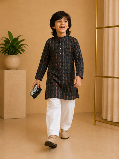 Misbis Boy's Printed Kurta With Pyjama