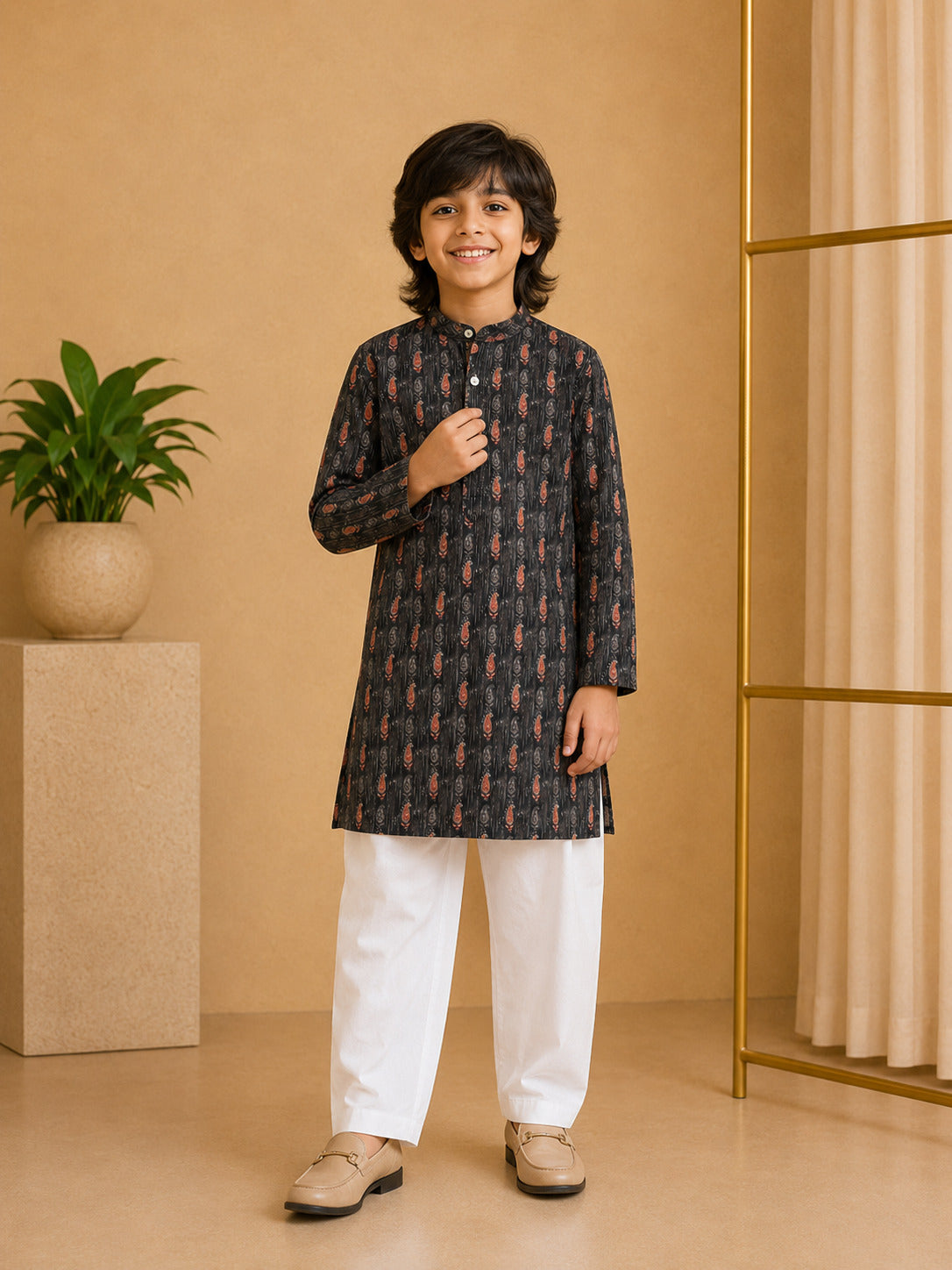 Misbis Boy's Printed Kurta With Pyjama