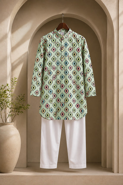 Misbis Boy's Printed Kurta With Pyjama