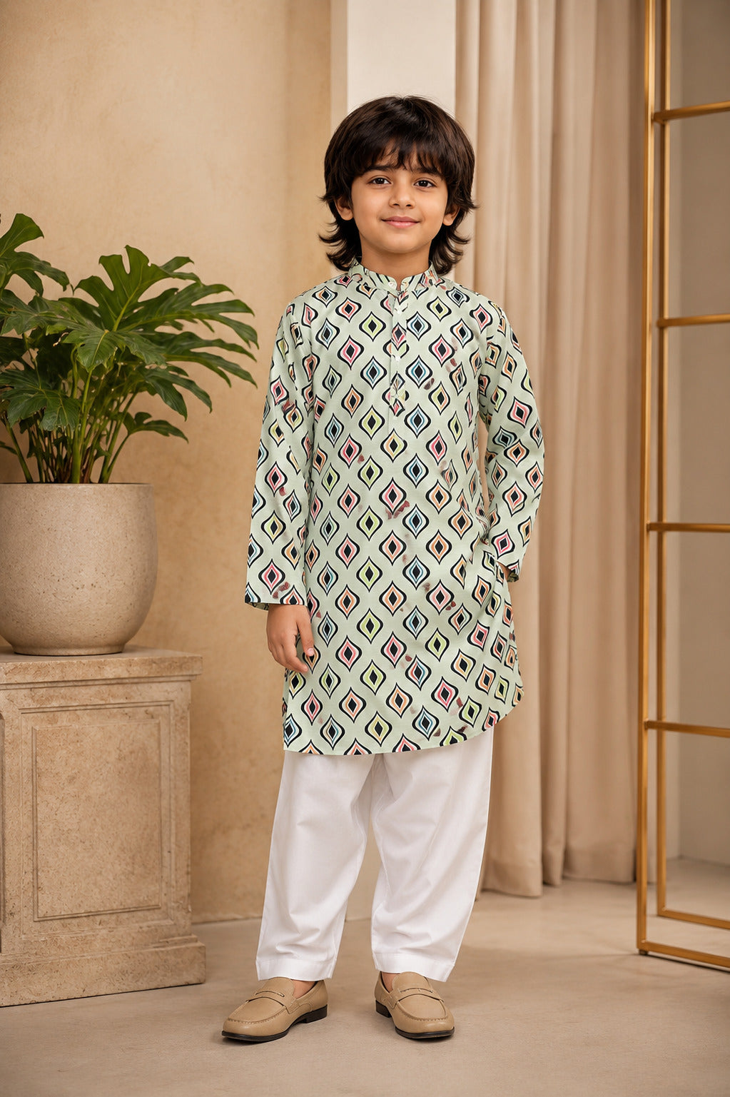 Misbis Boy's Printed Kurta With Pyjama