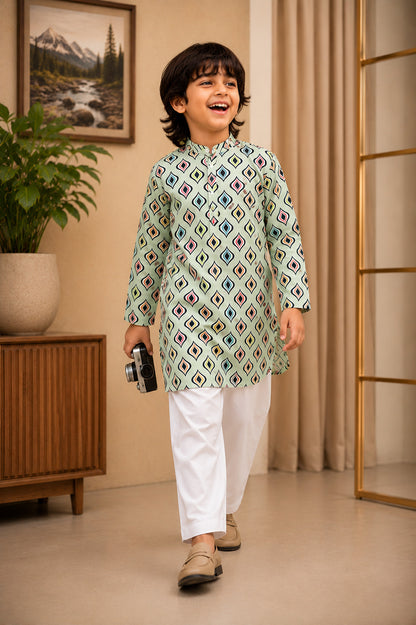 Misbis Boy's Printed Kurta With Pyjama