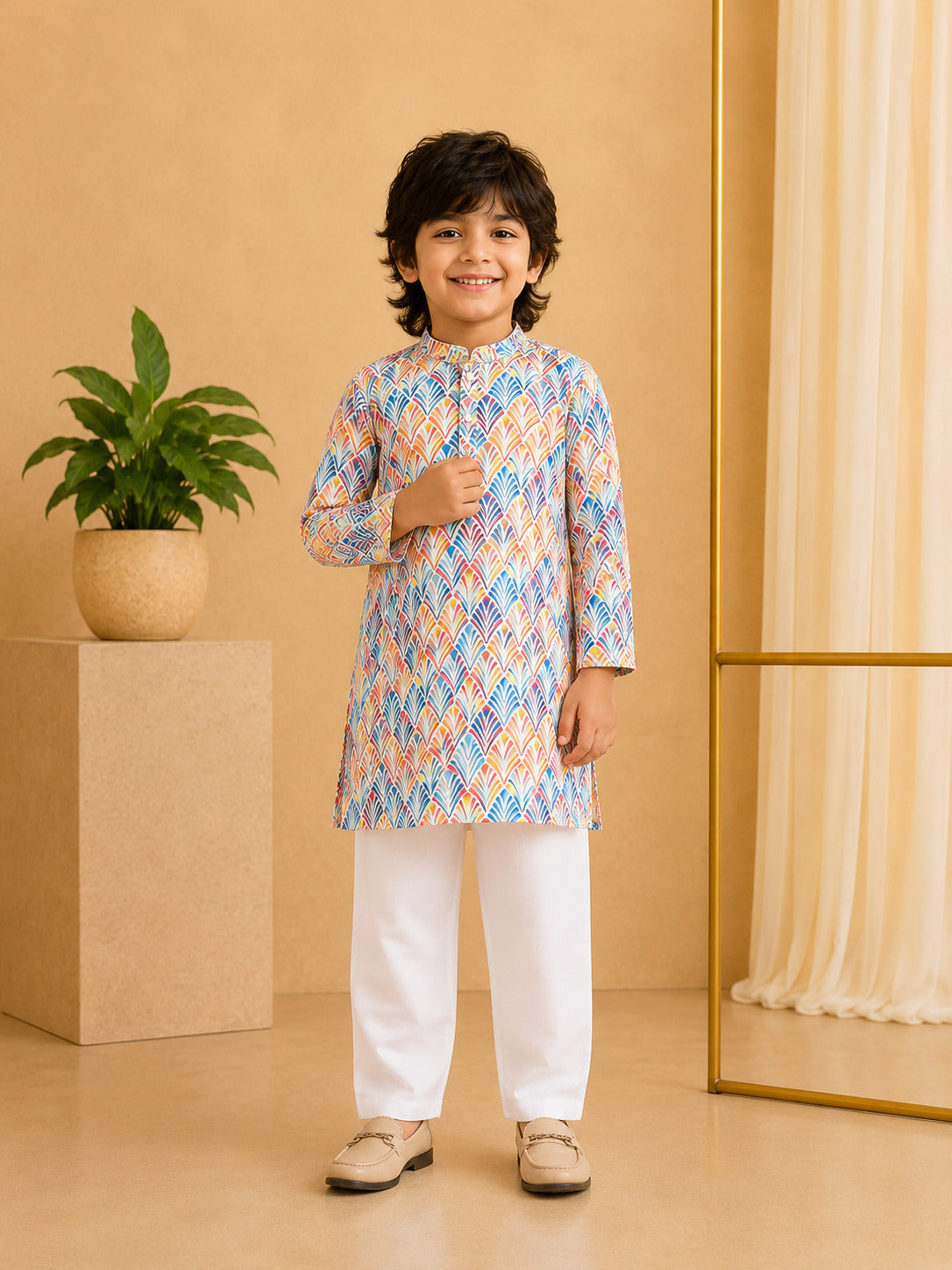 Misbis Boy's Printed Kurta With Pyjama