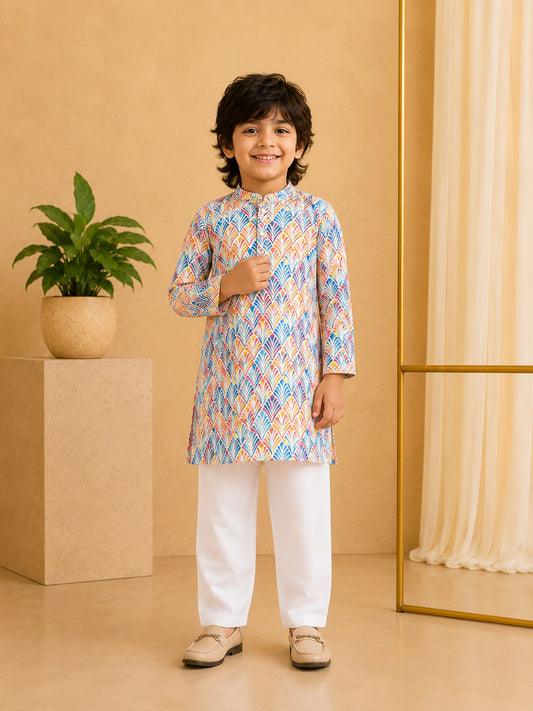 Misbis Boy's Printed Kurta With Pyjama