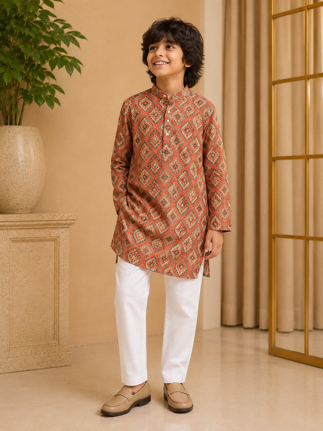 Misbis Boy's Printed Kurta With Pyjama