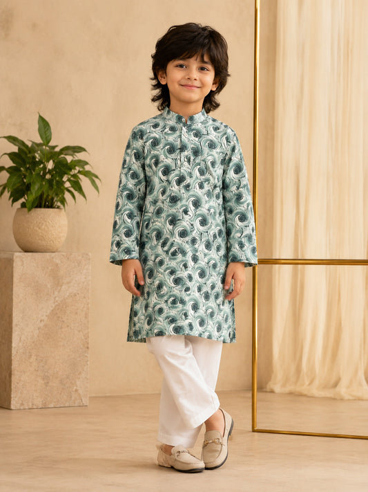 Misbis Boy's Printed Kurta With Pyjama
