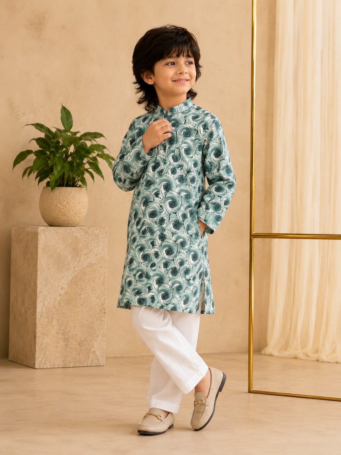 Misbis Boy's Printed Kurta With Pyjama